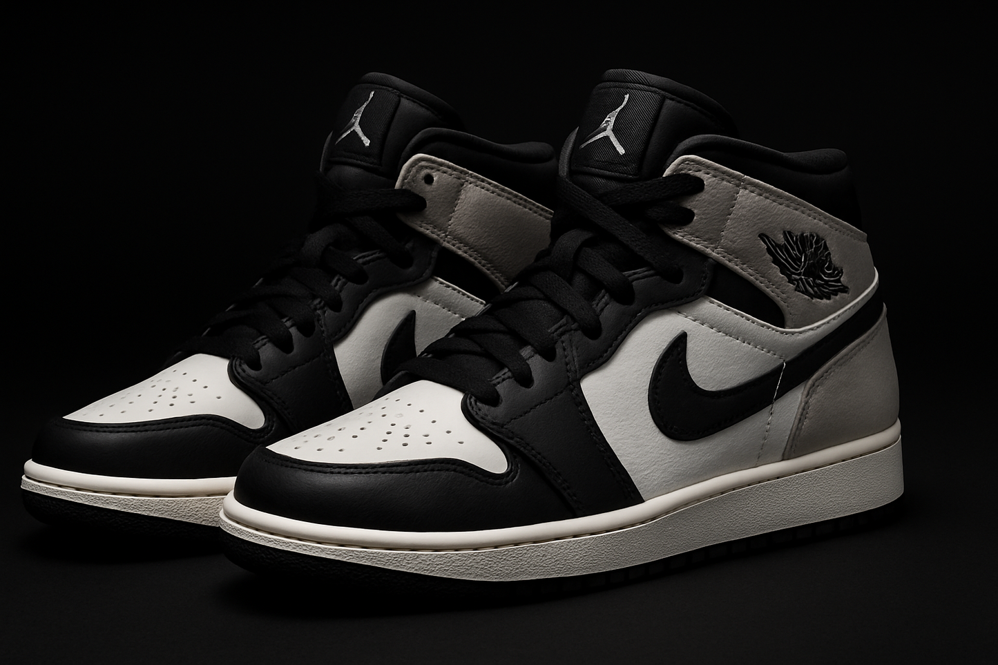 a pair of jordan shoes with a black background