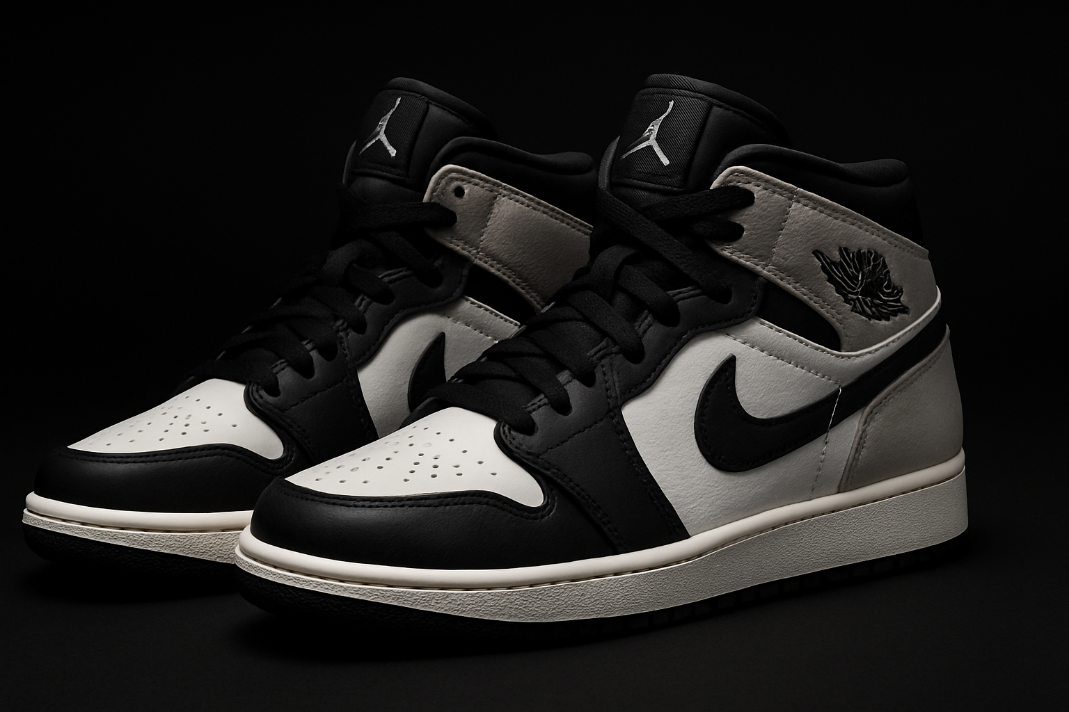 a pair of jordan shoes with a black background